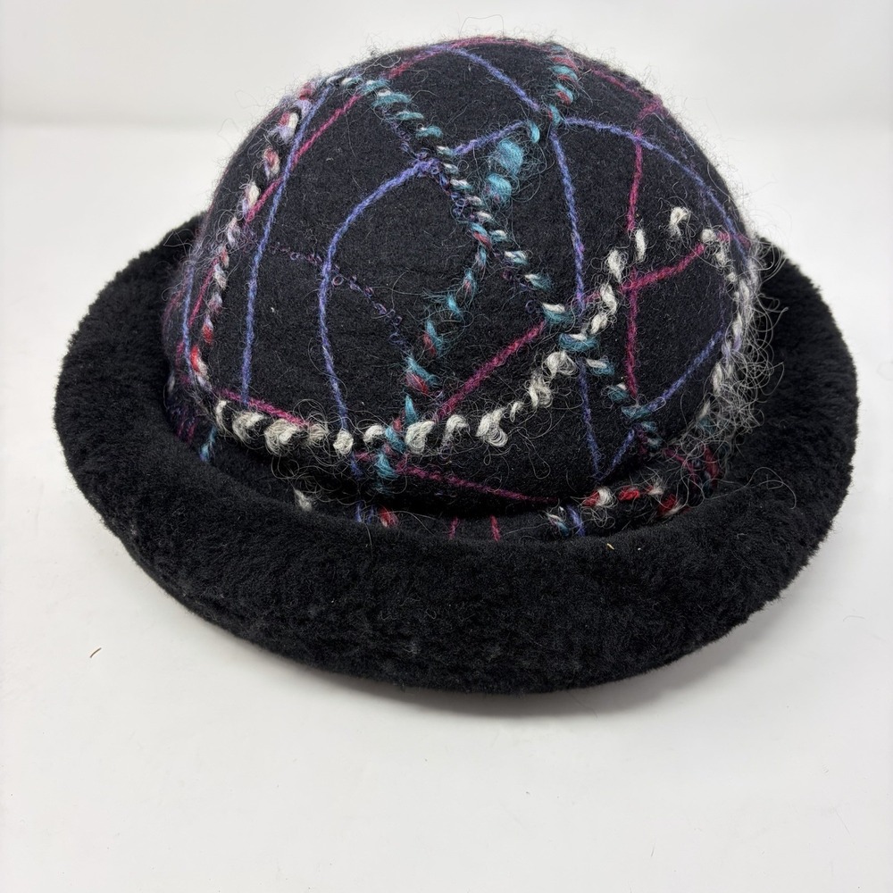 Miriam Carter Feltmaker Artisan Felted Wool Hat Black Purple Wearable Art Medium